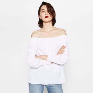 Zara Basic White Off Shoulder Long Sleeved Blouse / Women’s Size Small NWOT